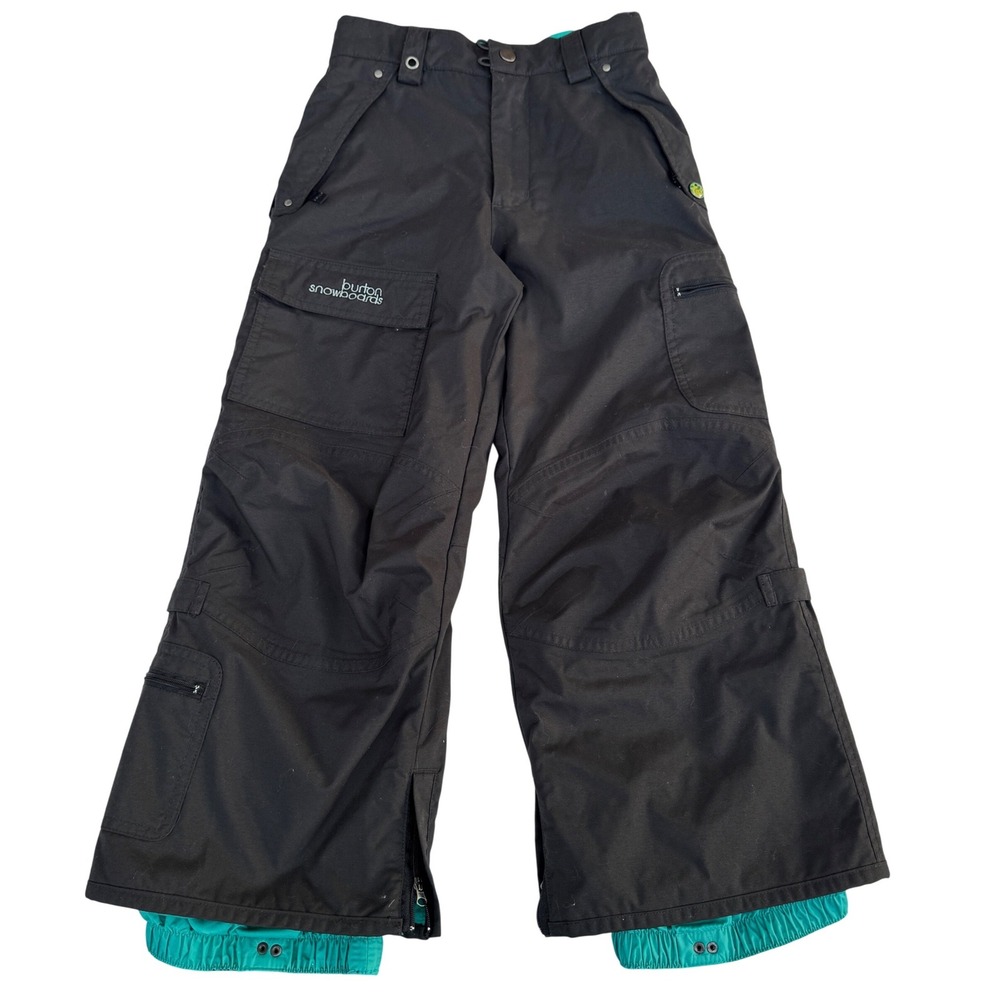 Burton‎ Girls Youth Small Cargo Snow Pants Black Teal Boot Gaiters Ski Snowboard